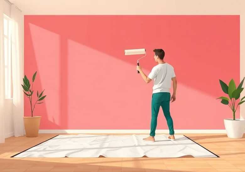 Peintre appliquant la peinture au rouleau sur un mur de salon